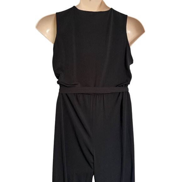 NY Collection Petite XL Sleeveless Black Jumpsuit Tie Waist Stretchy Pockets NWT - Picture 7 of 11